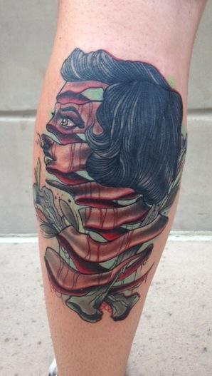 Gary Dunn - traditional colored girls face cut tattoo, Gary Dunn Art Junkies Tattoo 
